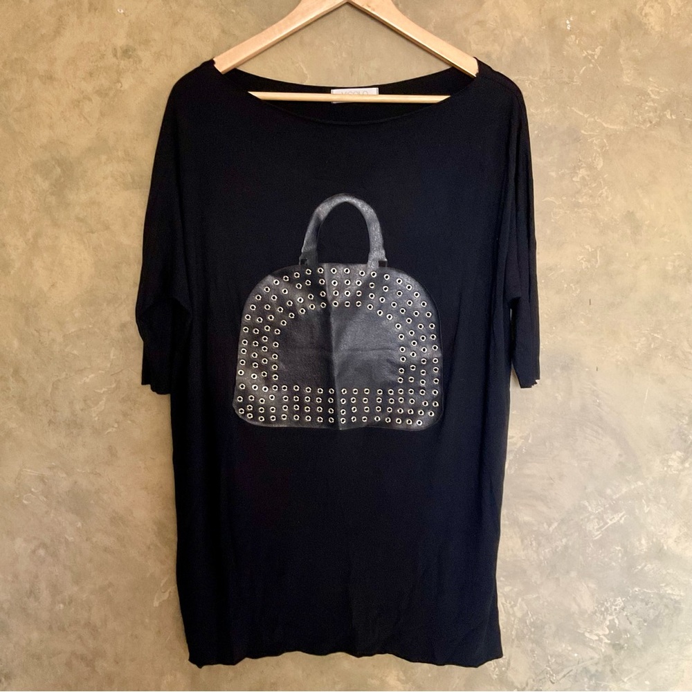 VICOLO Italy Handbag Appliqué Boatneck Tunic Top Quirky Luxe Italian Style L